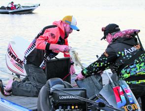 Dave Young fills his weigh bag with another limit of bass.