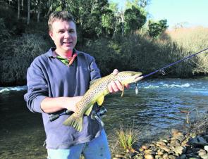 Brett Lane ended his trout season on a high landing this lovely 50cm brown trout on a black Super Vibrax spinner in the Kiewa River.