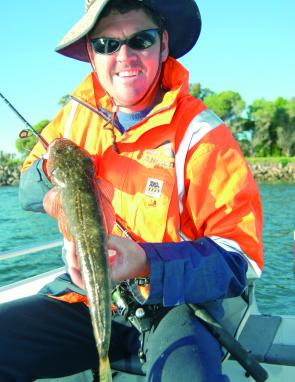 Paul with a typical local flathead, his first on a soft plastic. 