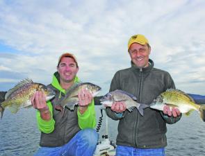Scottie and Mark took these bream on blades and released them after the photo. Blades have worked well for deep fish.