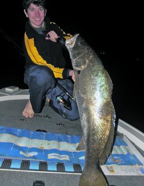 Michael Green with a 128cm jewie. To target big mulloway, try fishing at night using big live mullet.