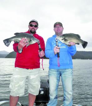 Shane Ling and Dean Blair try out the native fish in Eildon as a change from Tassie trout and bream.