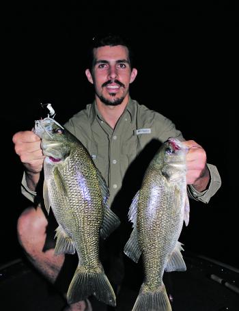 Dave Diggins was rewarded after fishing into the night with some nice bass on topwater.
