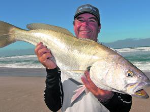Gus Storer with an average size mulloway, but it’s the elusive giant of the species we desperately seek. 