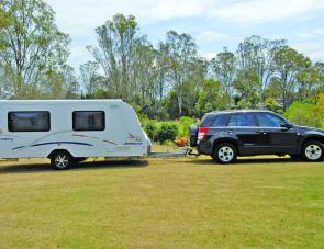 A serious test of the 2WD Grand Vitara involved towing the 5m Jayco caravan. 