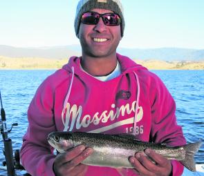 Jason Pointu with a rainbow caught on a Willy’s Special Tassie Devil.