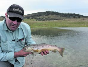 Michael Kanck trolled up this well-conditioned brown trout on an 11cm gold Rapala.
