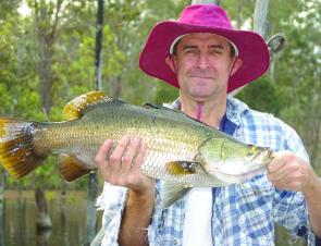 Alan Brimble from Gladstone caught his first Monduran barra, in September this year, despite tough conditions after the floods.