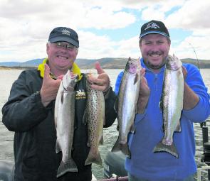 Nick Elliott and David Hogan managed a good few hours trolling on the lake with all fish taken on the Tasmanian Devil 111 Willy’s Special.