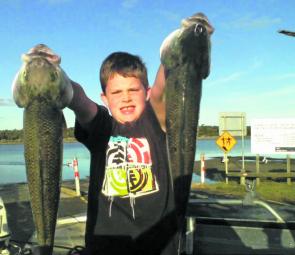 Six-year-old Tate Chisolm from Yarram caught these massive salmon in the McLoughlins Entrance using metal lures. They weighed in at around 3kg and he even out fished his old man!