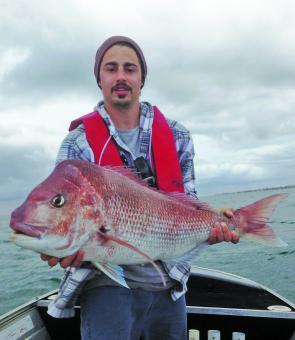 Ryan McSeveny nailed this ripping snapper, and another of similar proportions, while casting Gulp Jerk Shads along the edge of the shipping channel across at Portarlington. 