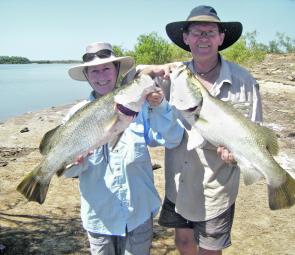 Gary and Lyn with a couple of west coast barramundi from Broome. There is no closed season over there.