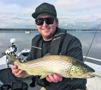 Declan Downes nailed this lovely brown trout casting lures on Lake Wendouree. (Photo courtesy of Kiel Jones)