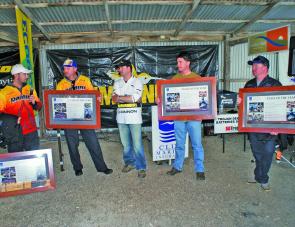 Joint 2010 Club Marine Team of the Year Winners Team Colac Tackle’s Steve Parker & Dan Mackrel and Team Damiki Pontoon 21’s Paul Malov & Alex Franchuk are presented with their Trophies at Saturdays weigh in.