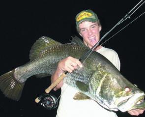 A 113cm barramundi from Faust caught on a slow sinking Sal-Mul-Mac fly.