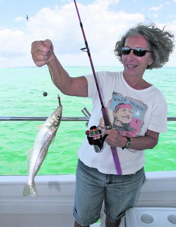 The author’s partner Martha is good at catching quality whiting. She’s not quite as good at unhooking them.