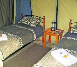 The tents are set up for two in single beds that are comfortable and provide a degree of ‘pamper’ that sets Leopard Tree Lodge apart.