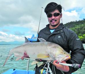 Tim Kong with a quality threadfin salmon while jigging plastics.