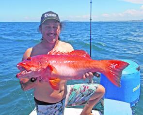 Chicko Vella from Davo's Compleat Angler is pictured with a thumper coral trout that he boated at Sunshine Reef.