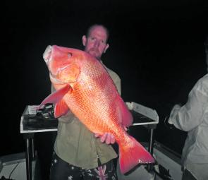 Tom Nevins with a good red emperor taken from the rubble in 32m of water.