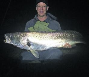 Mark Pirie caught this 16kg mulloway off the Yamba break wall on a Leavey Lure in the colour whitey.