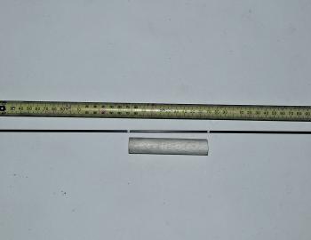 Cut a 40mm length of carbon rod with the hacksaw and use some sandpaper to round off the ends. Also cut a 10cm length of the 19mm balsa dowel. Mark in 13cm from one of the carbon rods and then down another 10cm (the length of the balsa). Liquid paper is g