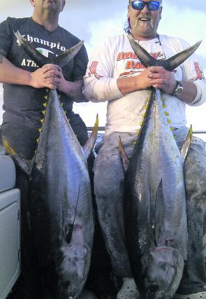 Baz and Clutch's yellowfin caught on a trip with Topcat Charters.