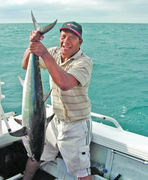 Willie Seeto with a cracking tuna caught near the beacons off Bribie Island.