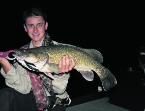Tallis Miles displays a 69cm Murray cod that was caught on the new Jackall Pompadour surface lure.