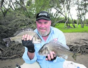 Mat caught these two solid bream on blades, part of 71 bream he caught with friend Rona in two days. Almost all fish were released.