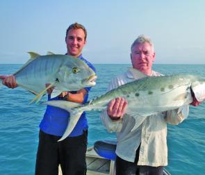 Double hook-ups are always exciting – this one included a big queenfish and a solid golden trevally.