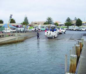 The Portland Ramp is wide enough for at least three boats, sometimes four.