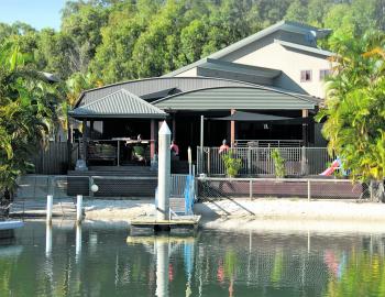 An impressive sight: The Islander holiday home as seen from the jetty attached to the property. 