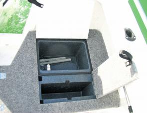 The bait well and tool compartment are handy for anglers. 