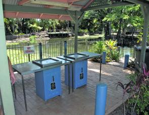 There’s a BBQ and a well set up kitchen overlooking the park’s lake, which is home to some well-fed fish.