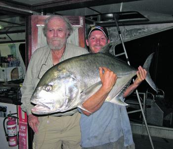 This lucky angler captured a massive GT in shallow water.
