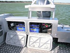 There are two storage lockers in the transom to house batteries and other gear.