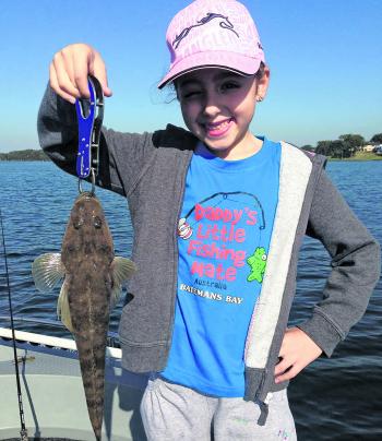Young Bella with a 40cm flathead that fell for her Keitech soft plastic. 