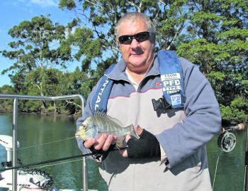 Len Verankamp with a fly-caught bream from the Manning. Saltwater flyfishing is becoming more popular here.