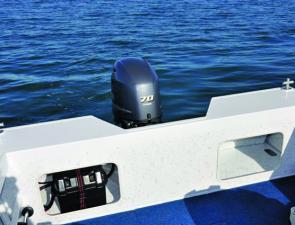 Full height transom keeps things drier inside on a rough day and additional storage for tackle or additional batteries. 