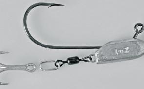 The Slick Jig has an angled hook for better penetration as well as an attached swivel and split ring for a treble to add a bit of extra stick to the Slick Rig plastic when a barra bites.