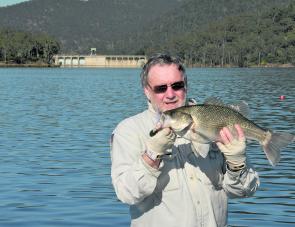 This big Lake Somerset’s bass was taken on a Bony Bream fly, visible near the angler’s thumb.