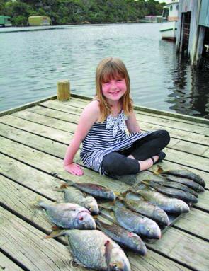 Sarah Lomas and Deano Unwin caught this good bag of bream on crab, in the estuary on the Glenelg River.