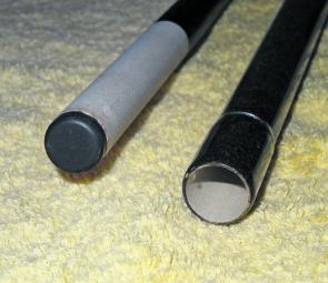 The glass to glass ferules on modern surf, rock and beach rods are a vast improvement over the metal ferules of last century. The solid end is on the tip section on the left and the hollow end of the join is on the right.