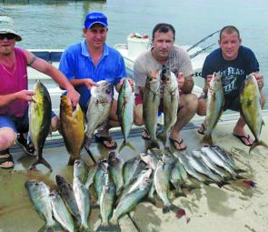 This huge mixed bag of trag and amberjack was taken on 33 fathom line east of bar.