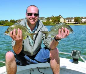 Vince Joyce with a couple of bream he caught while fishing with me.