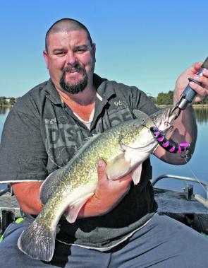 Don’t be afraid to use very large lures, especially in the cooler months. This 60cm cod fell to a 150mm JD Superbug being trolled in the submerged river course at lake Mulwala.