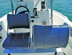 Bolster style fore/aft seating provides plenty of comfort for skipper and mate. 