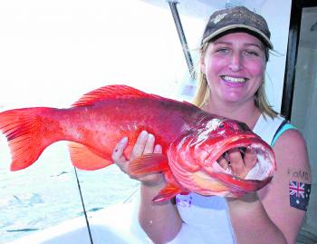 Rhea Linneweber happy with her coral trout caught on Renegade Charters’ Annual Ladies Day.