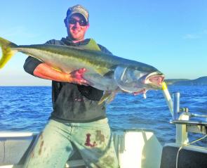 Simon Pender caught this 18kg kingfish on a live bait at the south-east corner of the Banks. There should be more big kings out there this month.